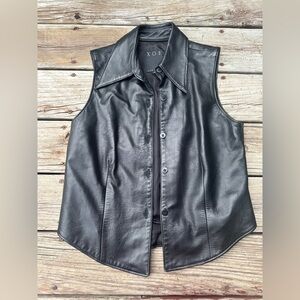 Vintage XOE New York Femme Black Leather Button Vest, Size 10